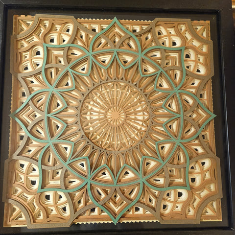 Mandala - 12" x 12" - Green on Brown